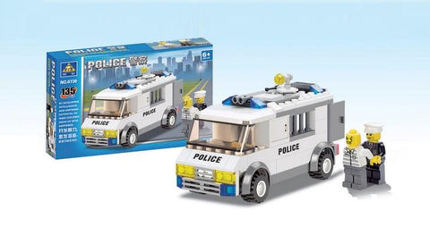 Hračky cihly pro výrobu policejních vozidel (135 kusů)