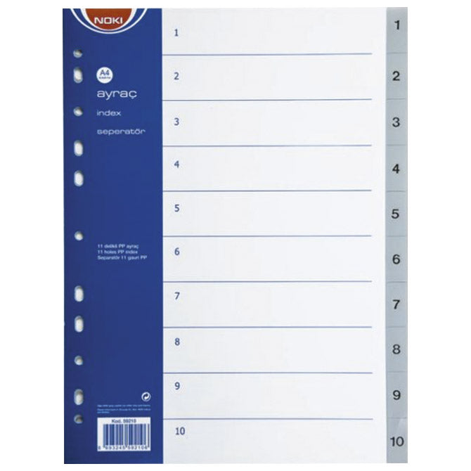Pregrada plastična a4 brojevi 1-10 noki 59210 siva