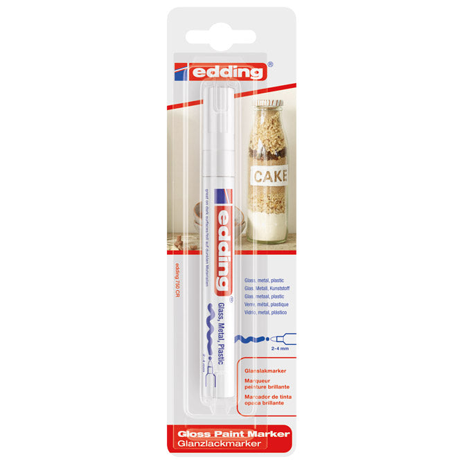 MARKER PERMANENTNI SJAJNI LAKIRAJUĆI 2-4MM EDDING 750/1 BIJELI BLISTER