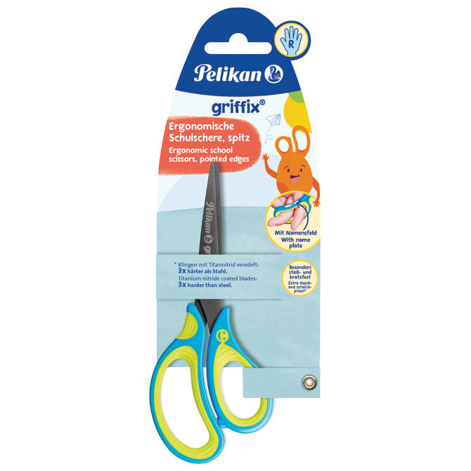 ŠKARE ŠKOLSKE 15CM GRIFFIX PELIKAN 810241 NEON PLAVO-ŽUTE BLISTER