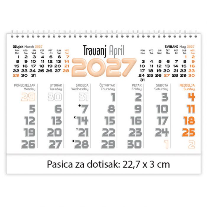 KALENDAR STOLNI PLANER - DVOTJEDNIK "CROATIA" 30 LISTIOVA, SPIRALA