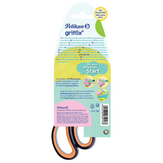 ŠKARE ŠKOLSKE 15CM ZA LJEVAKE GRIFFIX PELIKAN 819176 NEON NARANČASTE/CRNE BLISTER