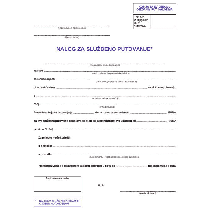 OBRAZAC A-210/NCR/A PUTNI NALOG (SA STANJEM BROJILA) FOKUS