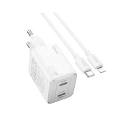 HOCO zidni punjač 2 x tip C + kabel tip C do Lightning PD QC 45W GaN N42 bijeli