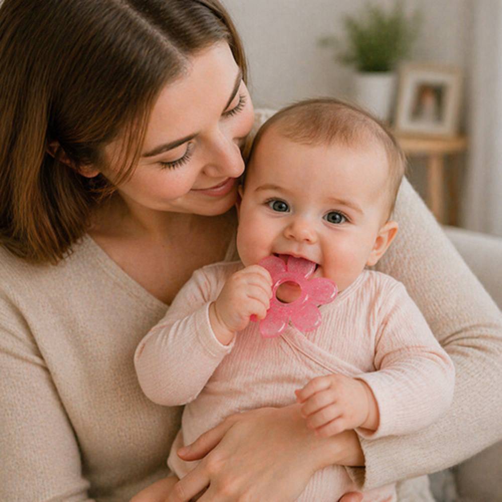 BabyOno Gelirana grickalica za zube Cvijet, roza