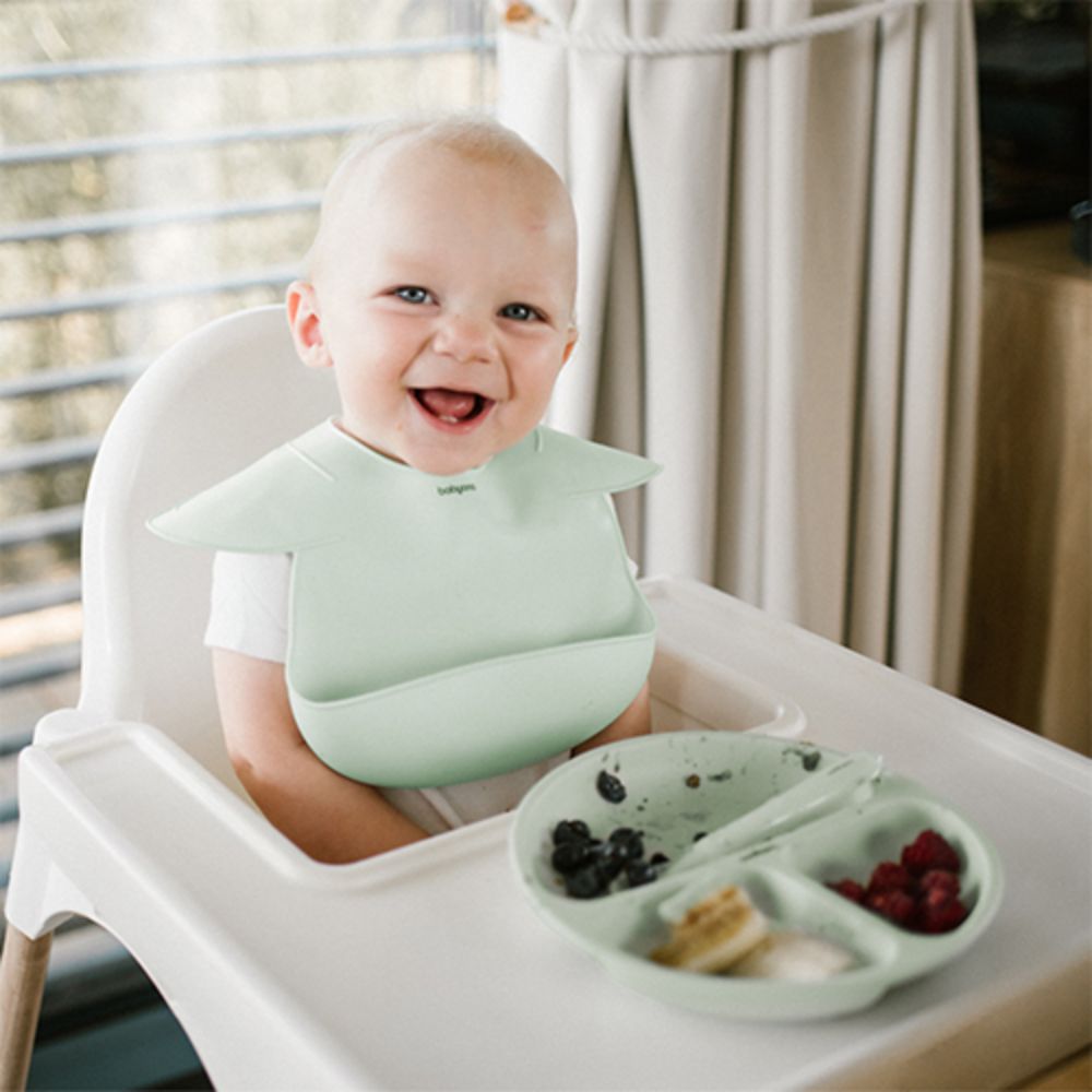 BabyOno Silikonski okrugli tanjur s odjeljcima i vakuumom 6 m+, mint