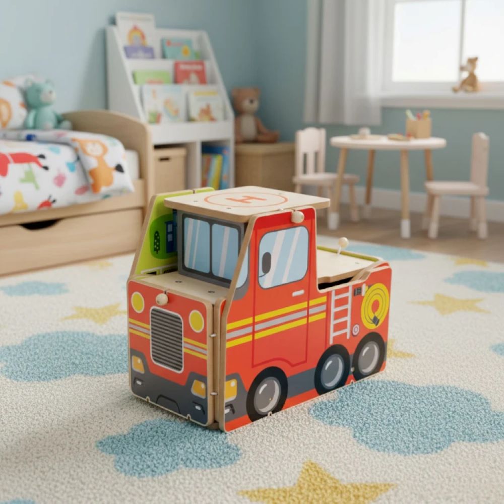 Ecotoys drveni set za vatrogasnu postaju, garaža s dodacima