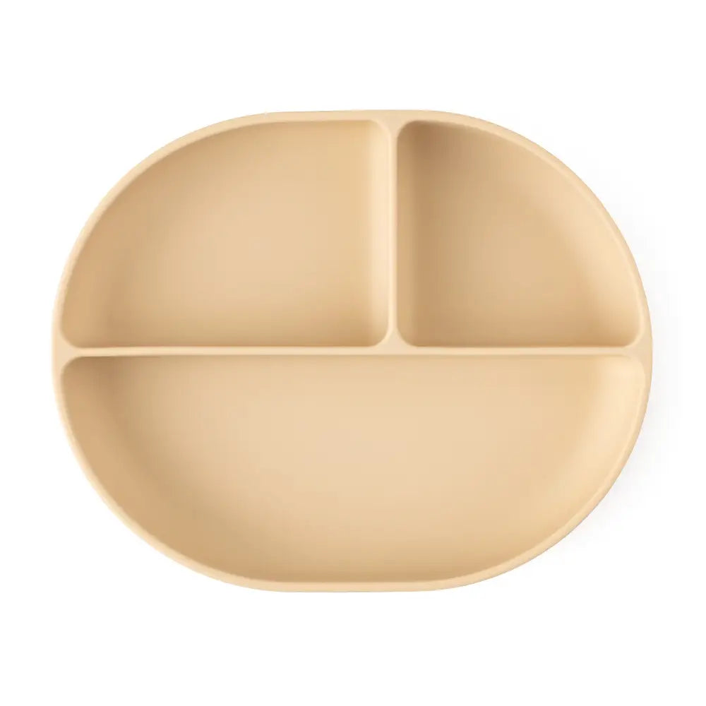 PETITE&MARS Silikonski ovalni tanjur s odjeljcima i vakuumom 6 m+ Take&Match, Desert Sand