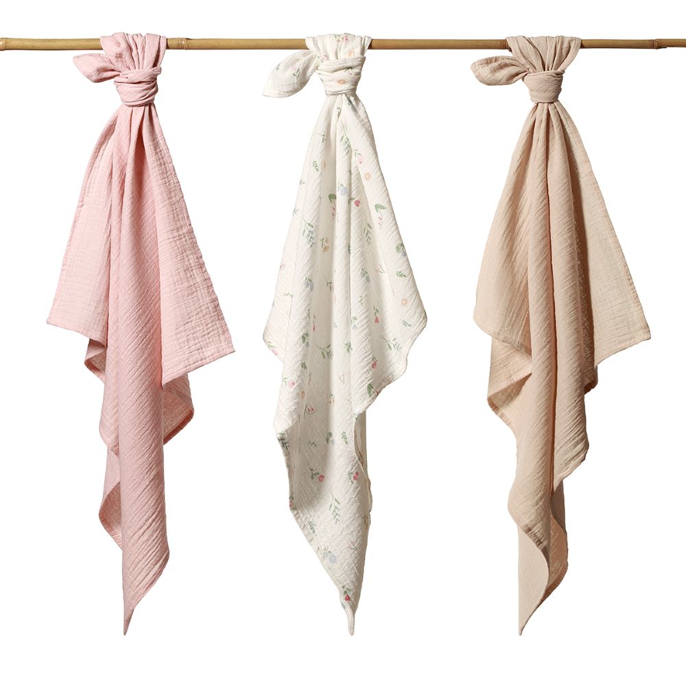 BabyOno Tetra pelene Muslin Cvijeće, boja breskve