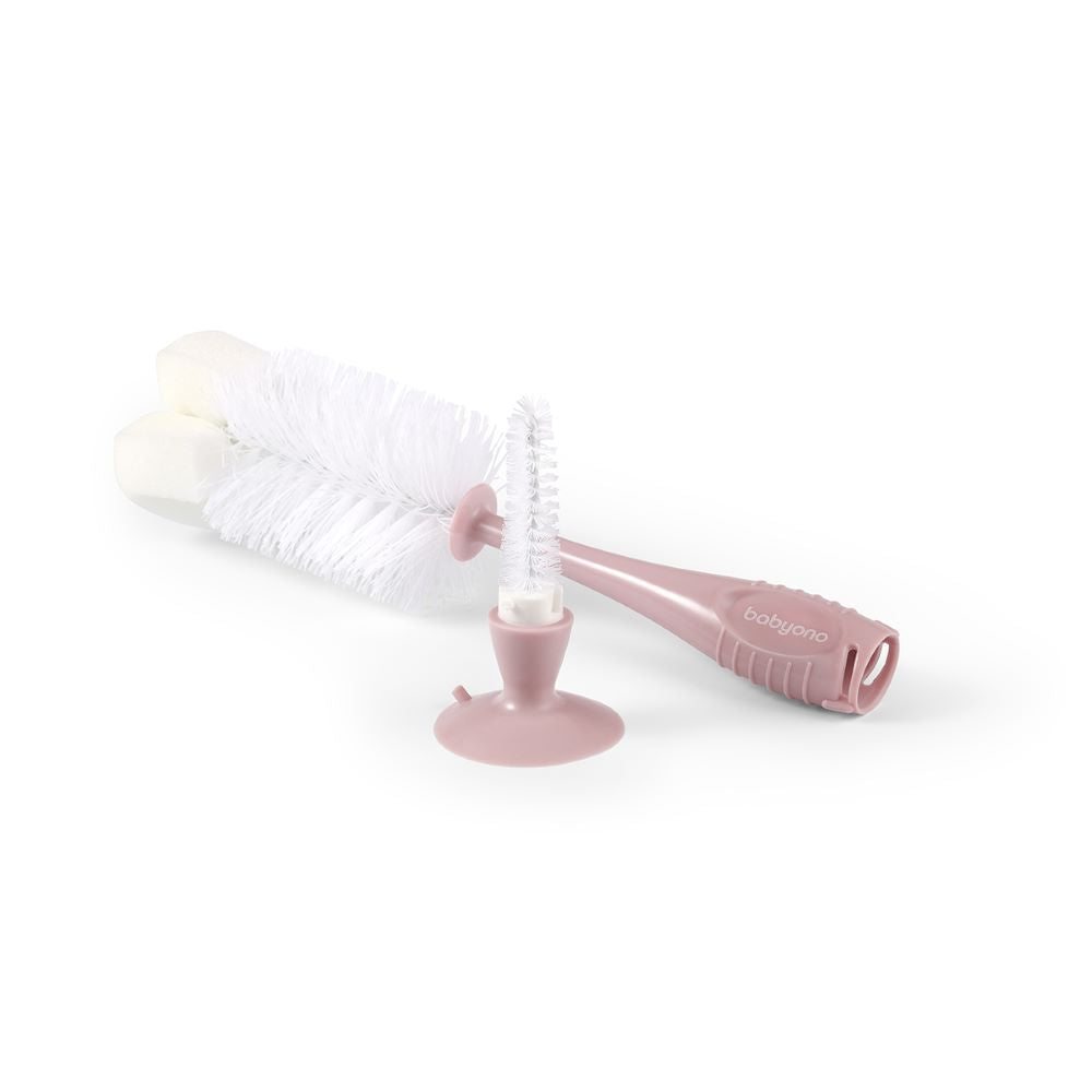BabyOno Silikonska četka za bočicu i sisač, pastelno roza