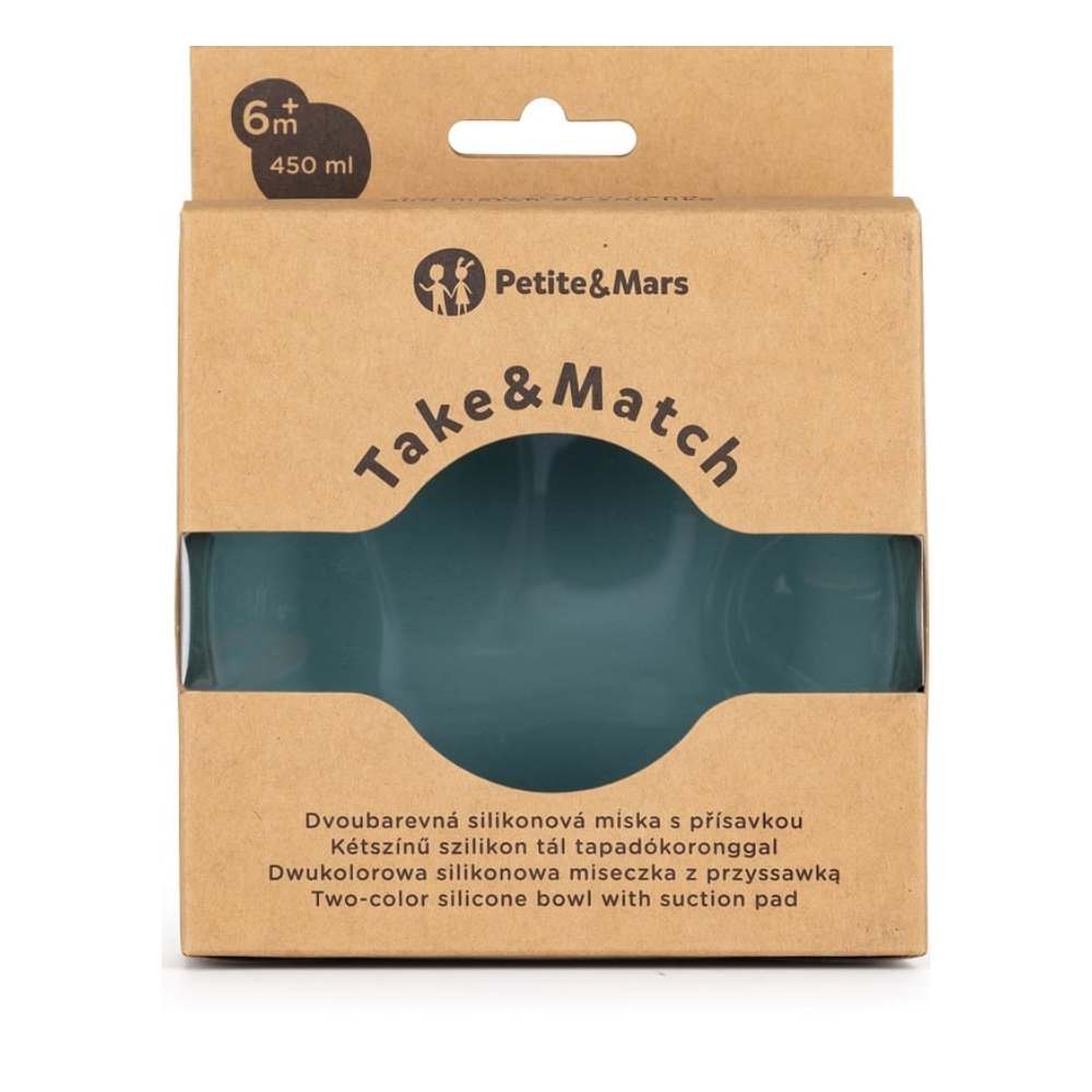 PETITE&MARS Silikonska zdjelica s vakuumom 450 ml Take&Match 6 m+, Misty Green