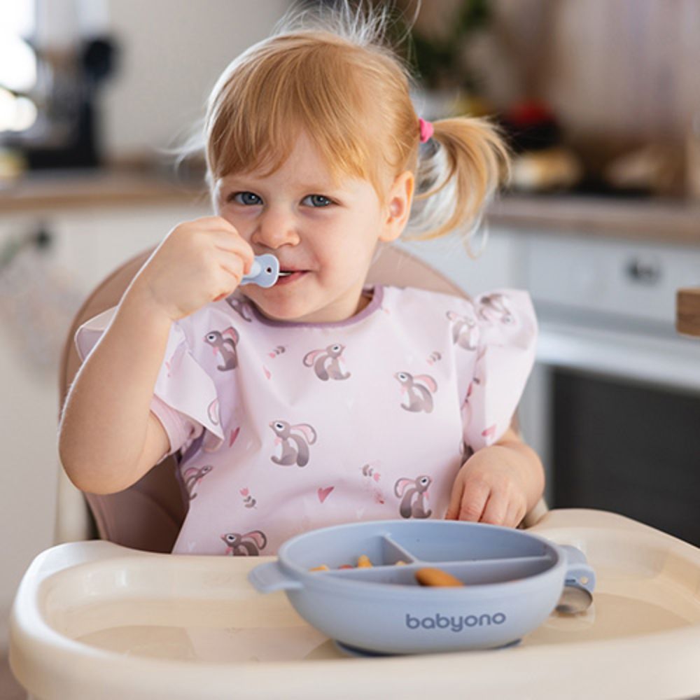 BabyOno Silikonska posuda tri odjeljka s poklopcem, plava