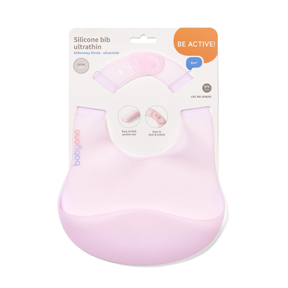 BabyOno Silikonski podbradak ultrathin 6 m+, roza