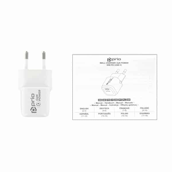 Prio Nástěnná nabíječka GaN Power 30W PD (USB C) bílá