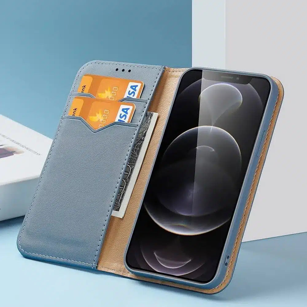 DUX DUCIS Hivo - kožené pouzdro typu kniha s kapsami na Apple iPhone 13 Pro Max modré