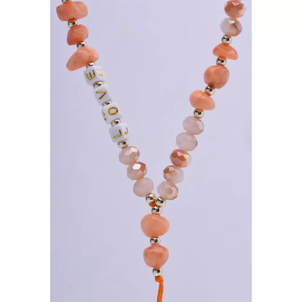 LOVE přívěsek na telefon / délka šňůrky 44 cm (22 cm ve smyčce) / na zápěstí - oranžová