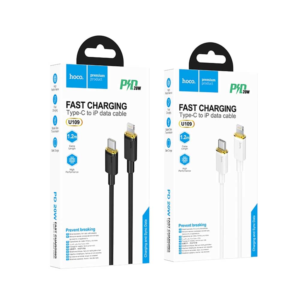 Hoco - Nabíjecí kabel (U109) - USB-C na Lightning, PD 20W, 3A, 1,2 m - černý