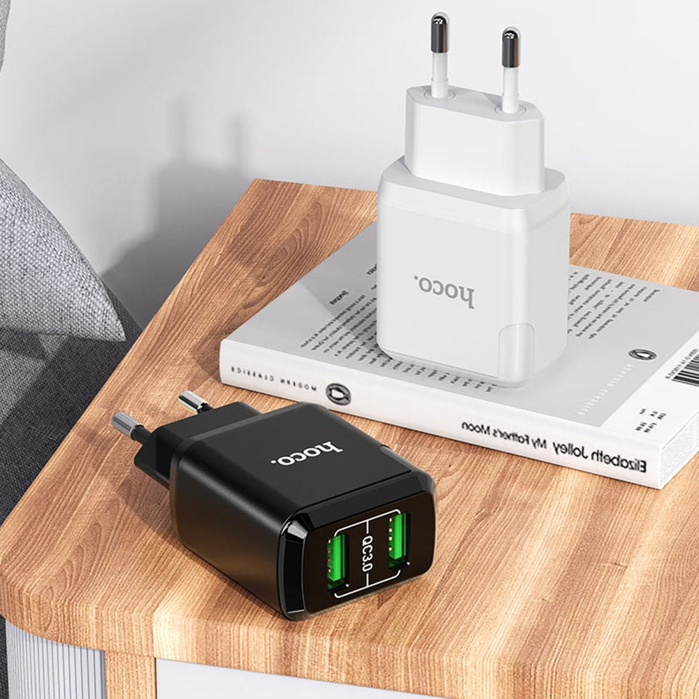 Hoco – Nástěnná nabíječka Charmer (N6) – 2xUSB-A, Q.C 3.0, 18W, 3.0A – černá