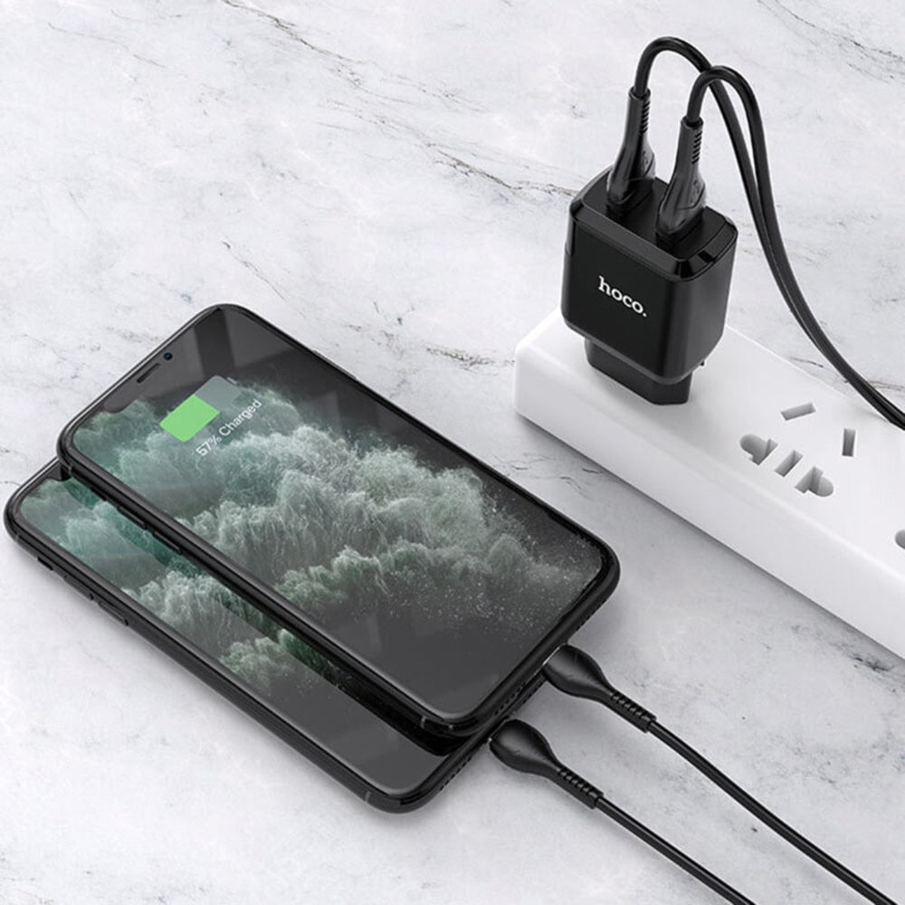 Hoco – Nástěnná nabíječka Charmer (N6) – 2xUSB-A, Q.C 3.0, 18W, 3.0A – černá