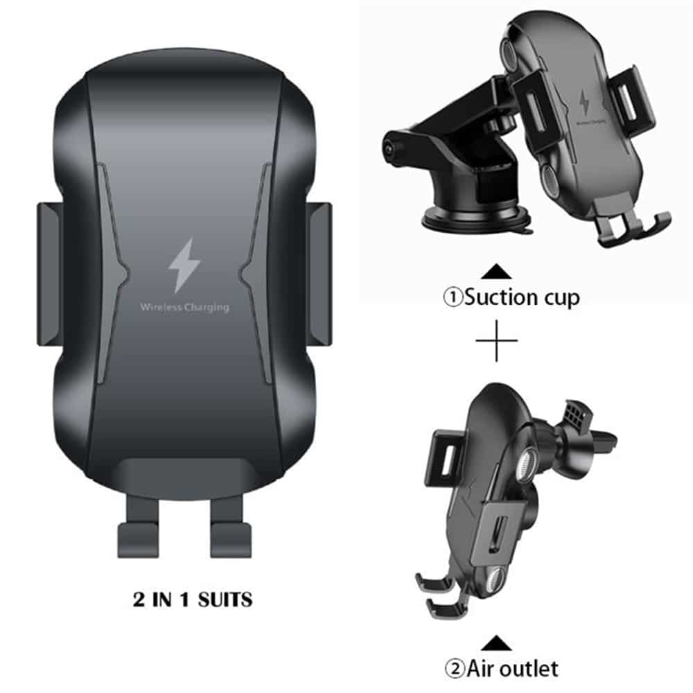Techsuit Prémiový držák do auta (CAPD032) s bezdrátovým nabíjením 10 W na palubní desku / čelní sklo / ventilační otvor - černý