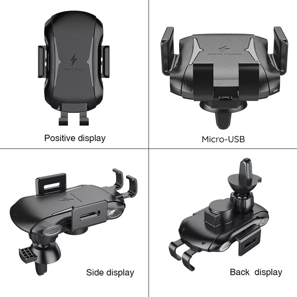 Techsuit Prémiový držák do auta (CAPD032) s bezdrátovým nabíjením 10 W na palubní desku / čelní sklo / ventilační otvor - černý