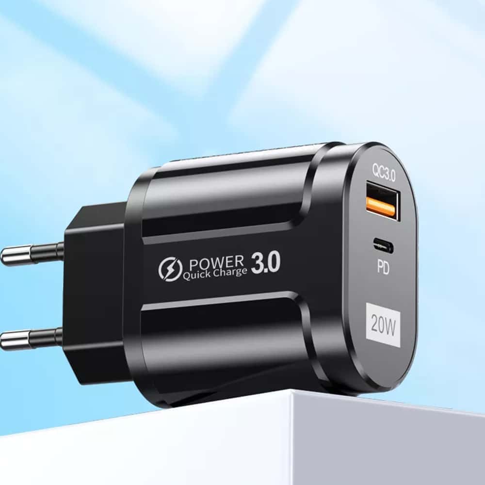 Techsuit - Zidni punjač Premium (CHPD038) - USB-A, QC 3.0, USB-C, 20 W - crni
