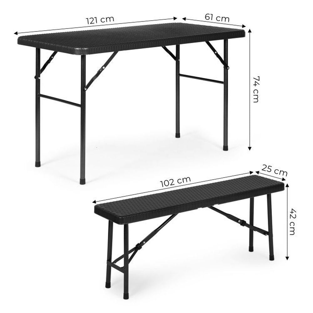 Vrtni set stol + 2 klupe, 120 cm, Crna