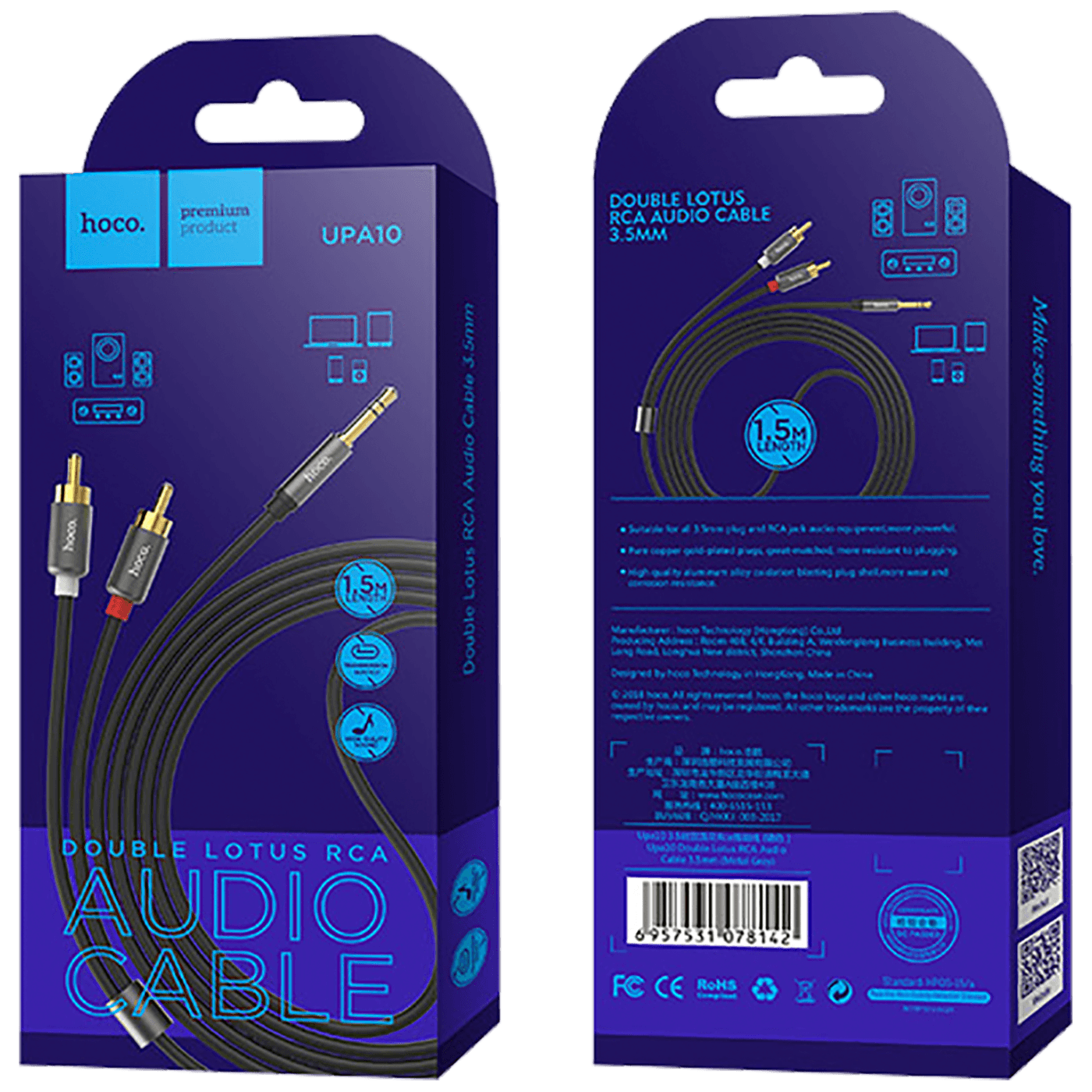 hoco. Audio kabel RCA na 3.5 mm, dužina 1.5 metar - UPA 10 RCA to 3.5mm