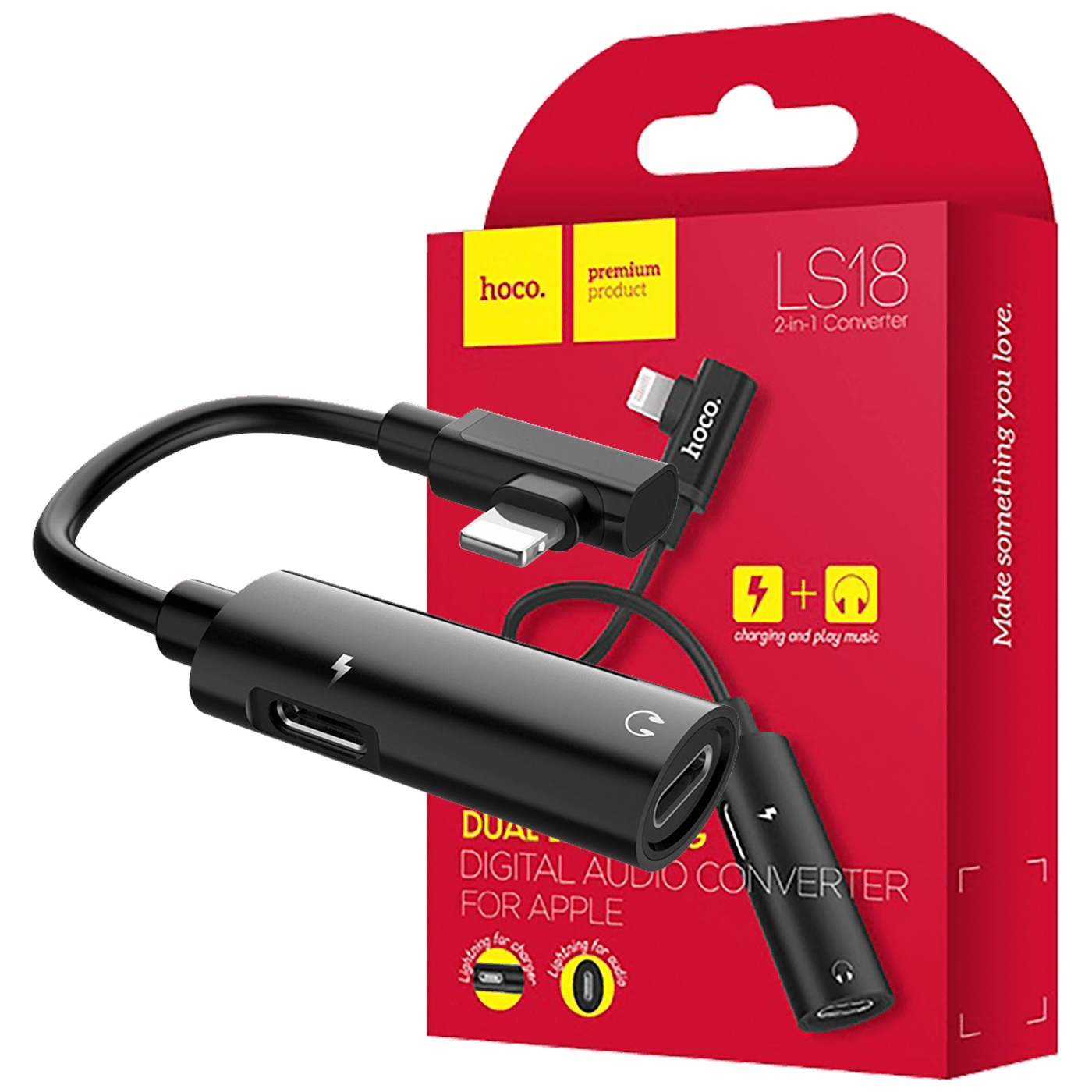hoco. Adapter za slušalice 2in1, iPhone,Lightning na 2 x Lightning - LS18 Lightning to Lightning