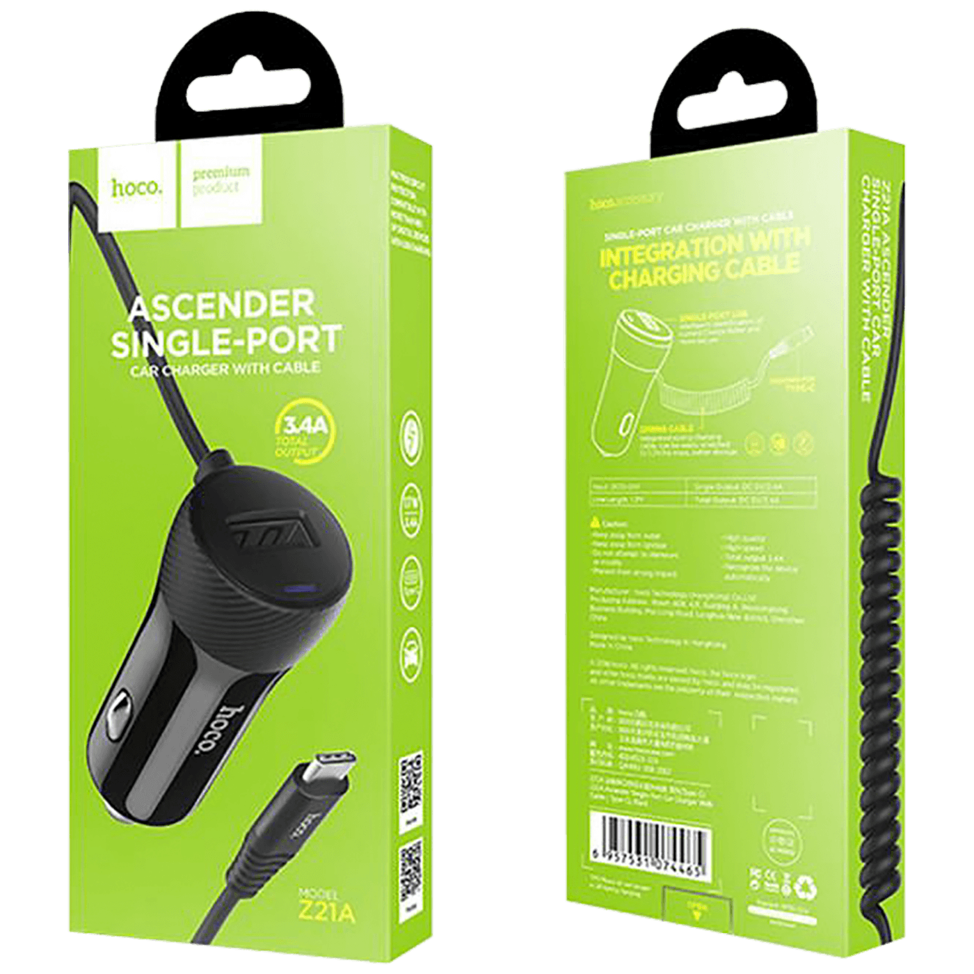 hoco. Auto punjač sa micro USB kabelom, 1 x USB, 2.4 A max. - Z21A Ascender single USB