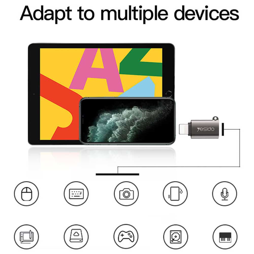 Yesido - OTG adaptér (GS14) - USB 2.0 na Lightning- Plug & Play- 480 Mbps - černý