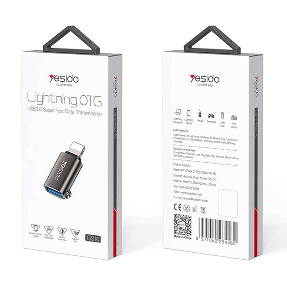 Yesido - OTG adaptér (GS14) - USB 2.0 na Lightning- Plug & Play- 480 Mbps - černý