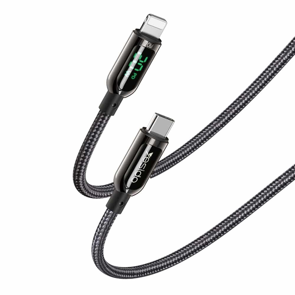 Yesido – datový kabel (CA86) – Lightning na Type-C 20W 5A s digitálním displejem – 120 cm – černý