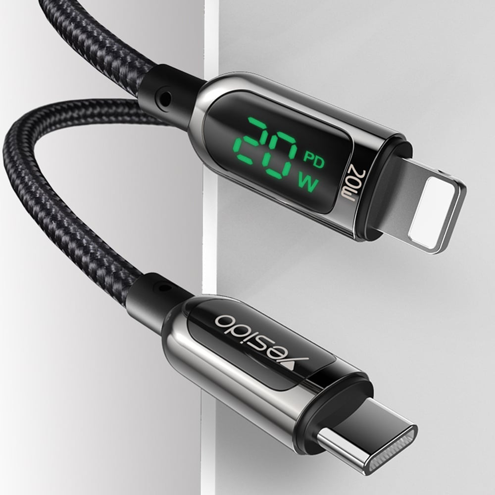 Yesido – datový kabel (CA86) – Lightning na Type-C 20W 5A s digitálním displejem – 120 cm – černý