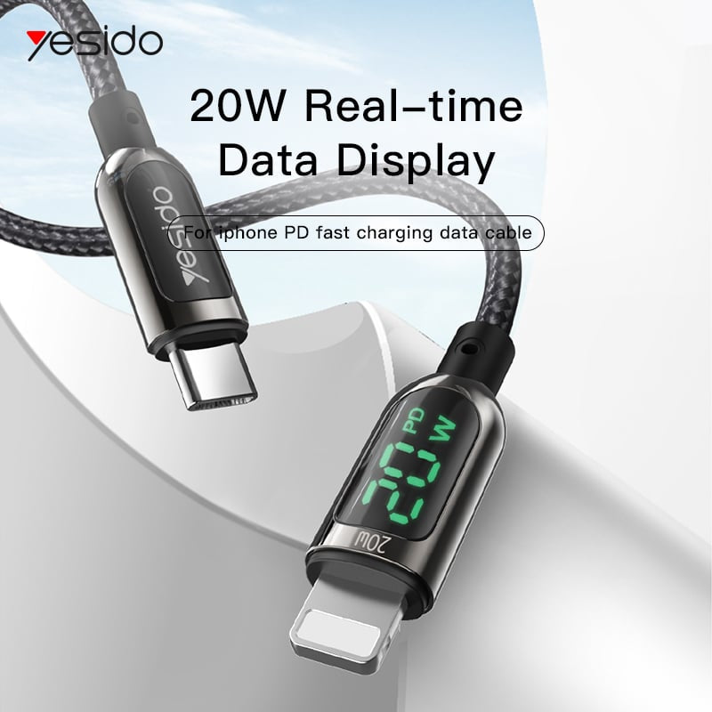 Yesido – datový kabel (CA86) – Lightning na Type-C 20W 5A s digitálním displejem – 120 cm – černý