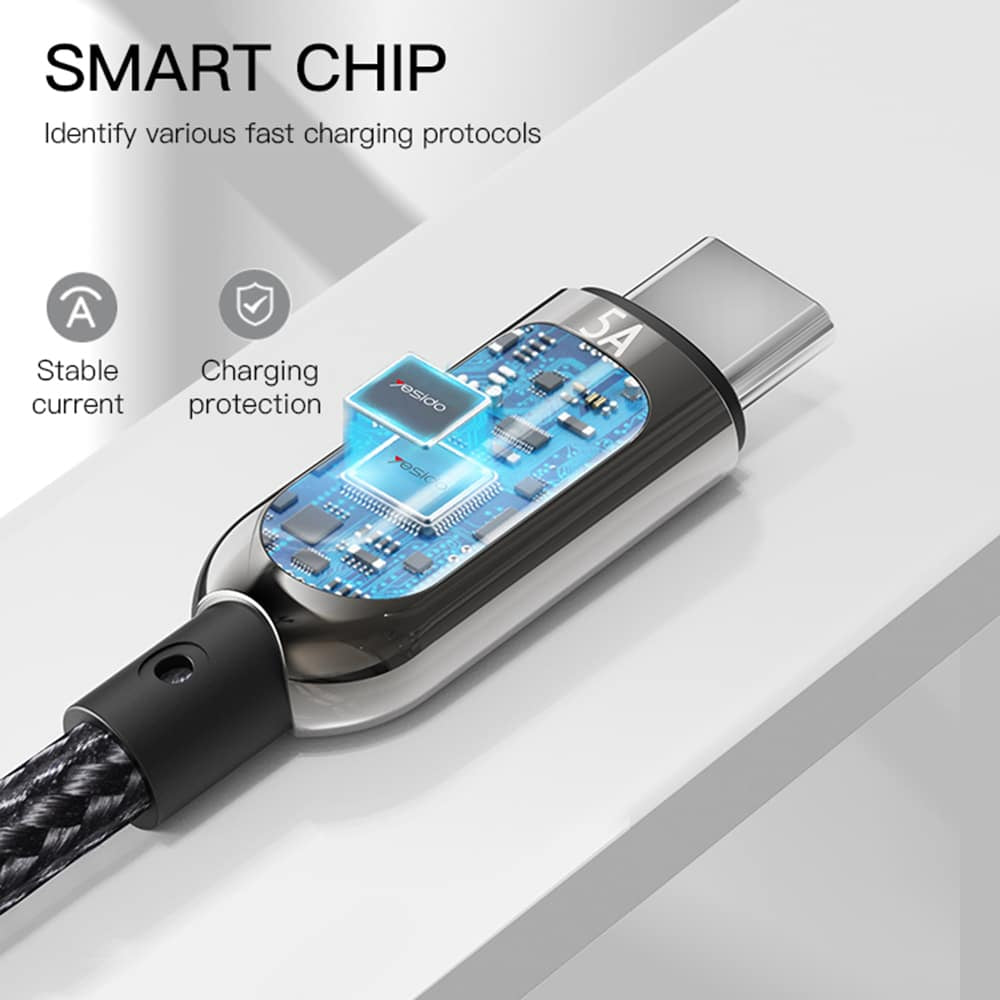 Yesido – datový kabel (CA85) – USB na Type-C 66W 5A digitální displej – 120 cm – černý