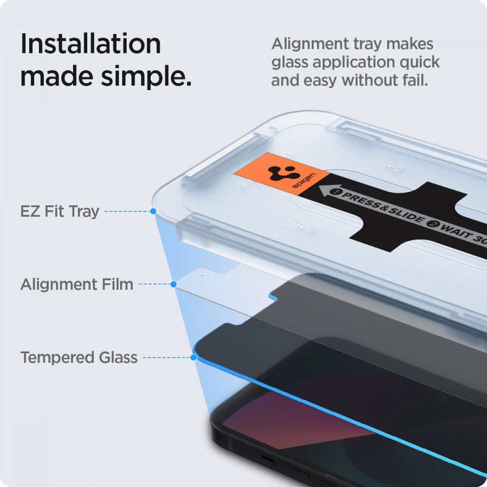 Spigen - Glas.TR EZ-FIT (2 ks) - iPhone 13 Pro Max / 14 Plus - Soukromí
