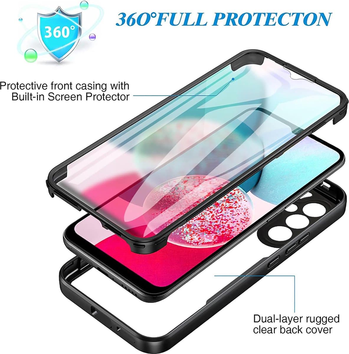 Techsuit – ColorVerse 360 Series oboustranný ochranný kryt pro Samsung Galaxy A14 4G / A14 5G – černá