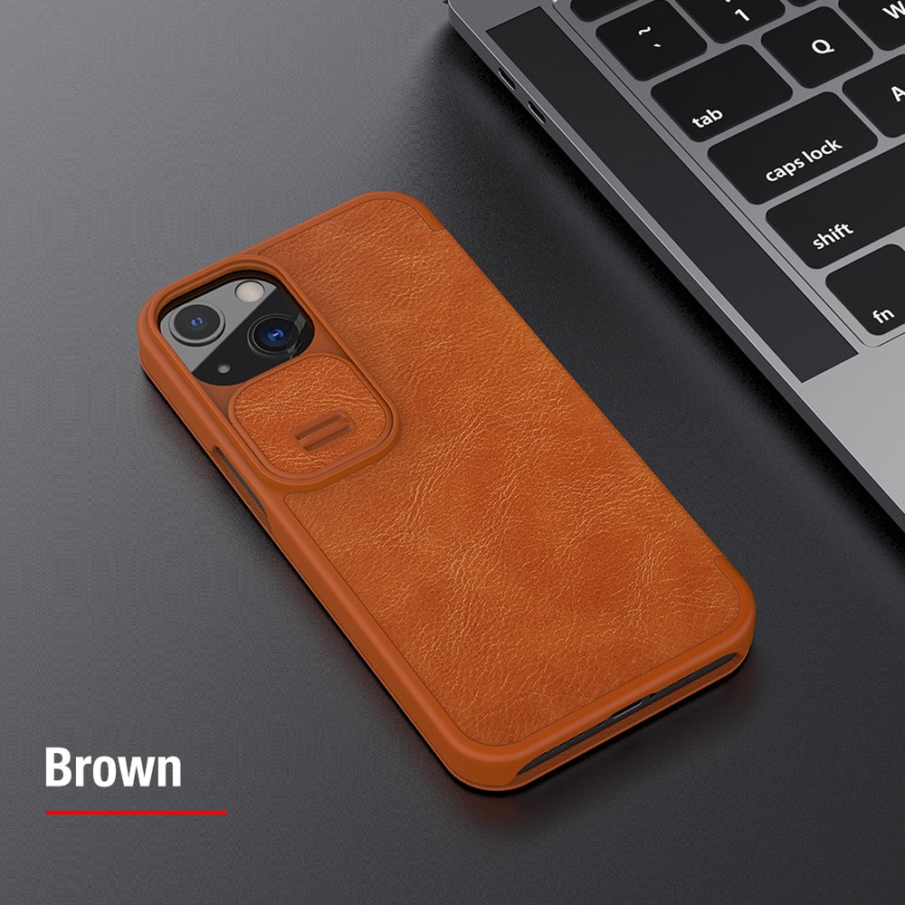 Nillkin Qin Leather Pro preklopna maska sa štitnikom za kameru za iPhone 13 - Brown