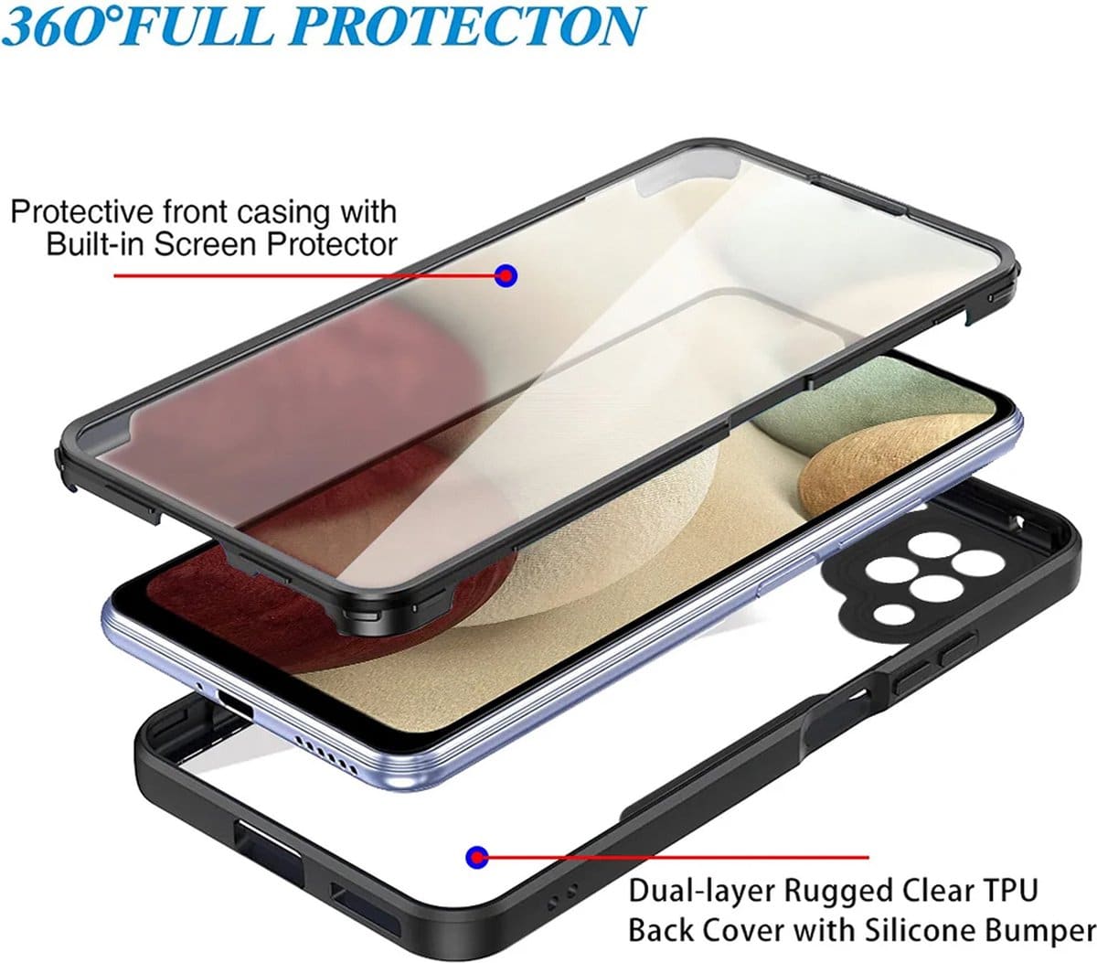 Techsuit – oboustranný ochranný kryt ColorVerse 360 Series pro Samsung Galaxy A12 – černý