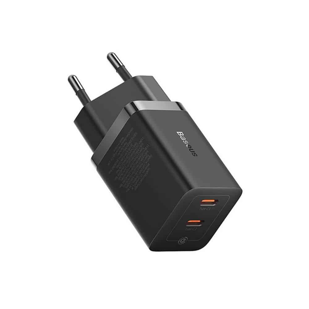 Baseus – nástěnná nabíječka (CCGP180101) – 2x Type-C – GaN – rychlé nabíjení – 40W – černá