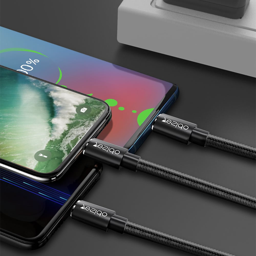 Yesido - Datový kabel (CA-60) - 3v1 USB na Type-C-Lightning - Micro USB 60W 3A 1.2m - černý