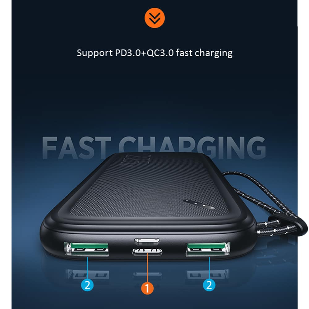 USAMS - Powerbanka PB56 (US-CD151) - duální USB, rychlé nabíjení 3.0, PD 3.0, 10000mAh - černá