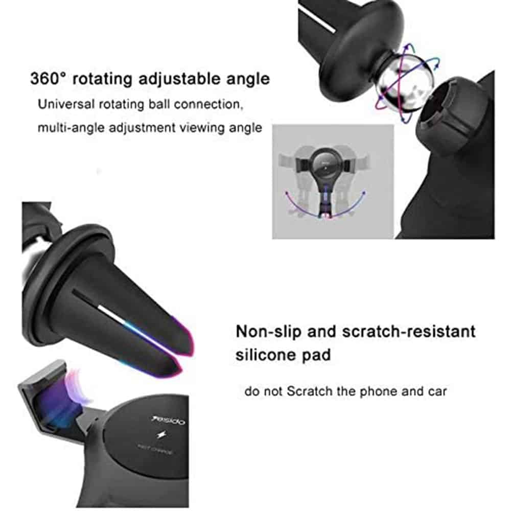 Yesido - Držák do auta s bezdrátovým nabíjením (C45) - Gravitační držák do ventilační mřížky, 10 W - černý