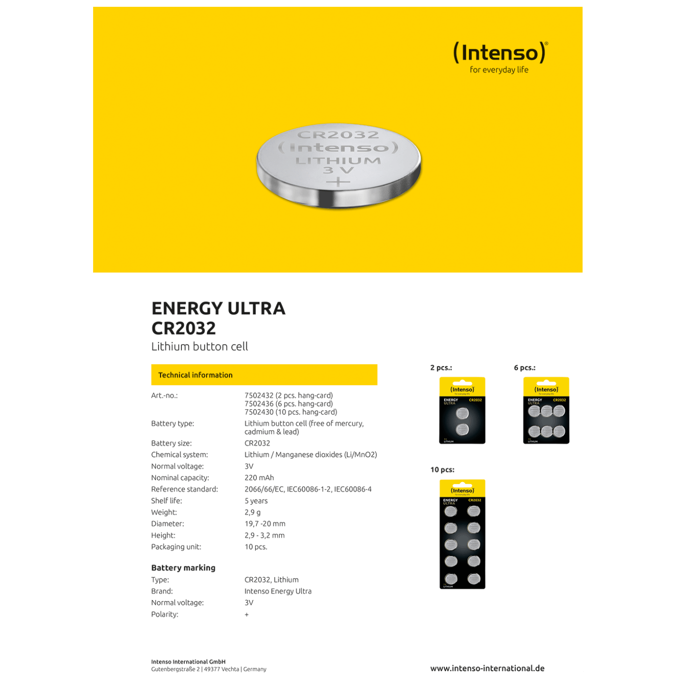 (Intenso) Baterija litijska, CR2032/6, 3 V, dugmasta, blister 6 kom