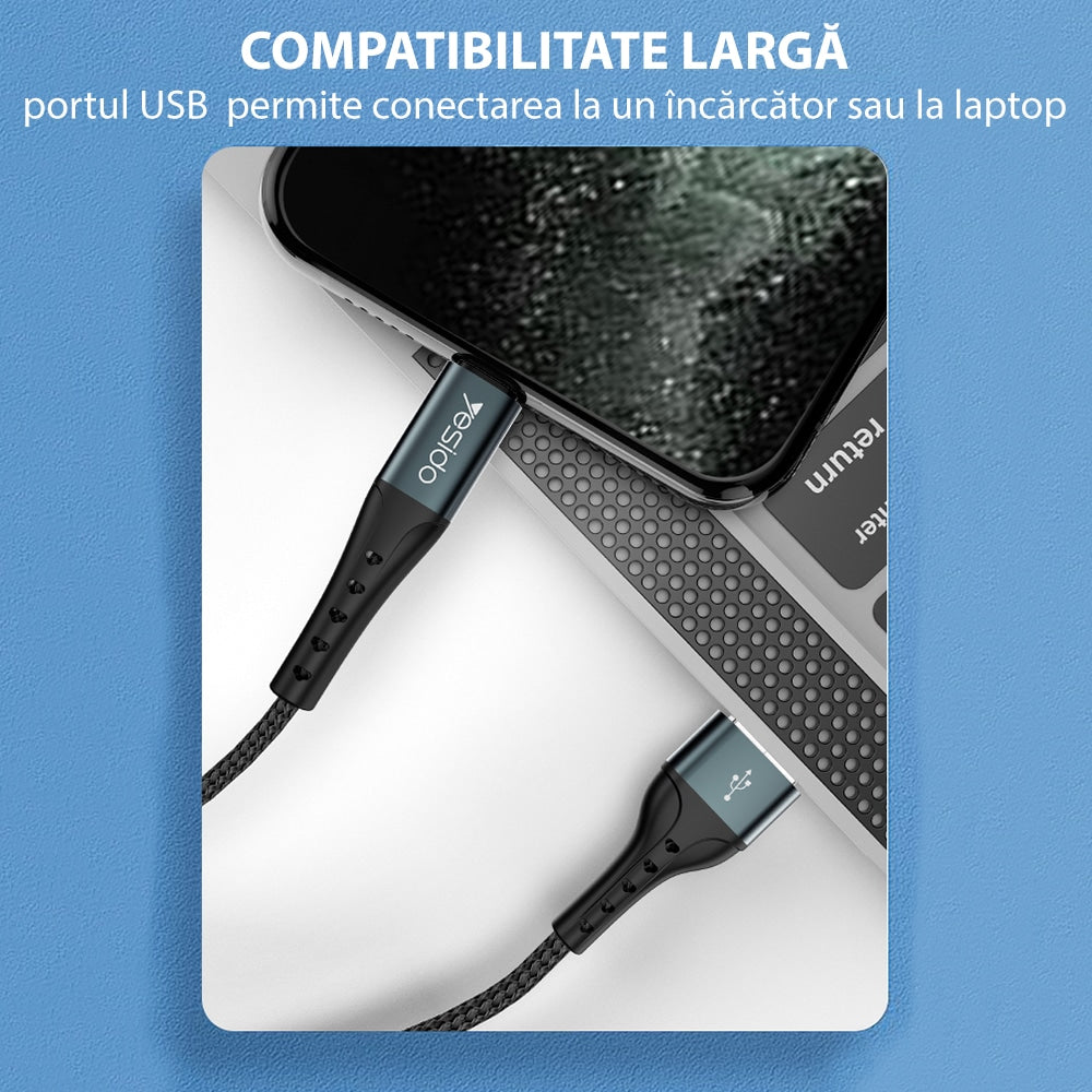 Yesido - Datový kabel (CA-62) - USB na Lightning, 2,4 A, 1,2 m - černý