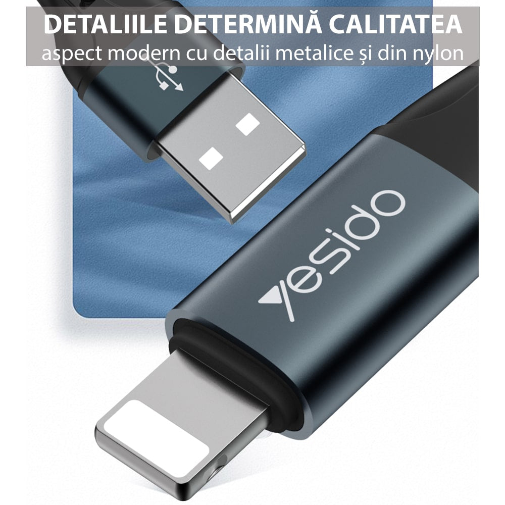 Yesido - Datový kabel (CA-62) - USB na Lightning, 2,4 A, 1,2 m - černý