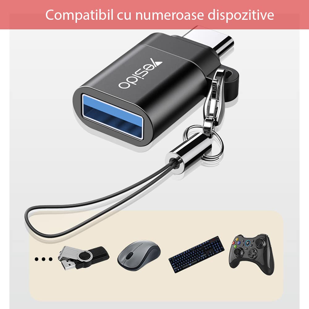 Yesido - OTG adaptér (GS06) - Type-C na USB 3.0 Plug & Play 5Gbps - černý