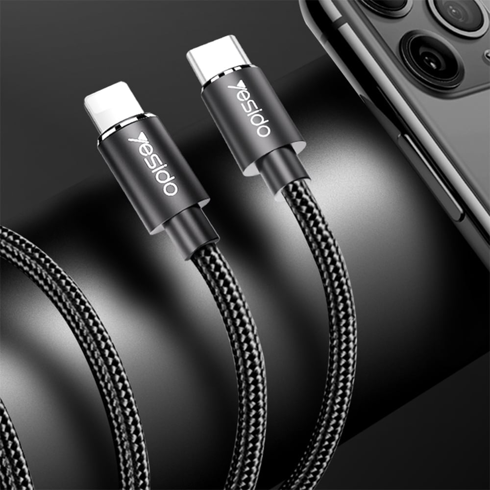 Yesido - Datový kabel (CA-56) - Type-C na Lightning, 18W, 2.4A, 1.2m - černý