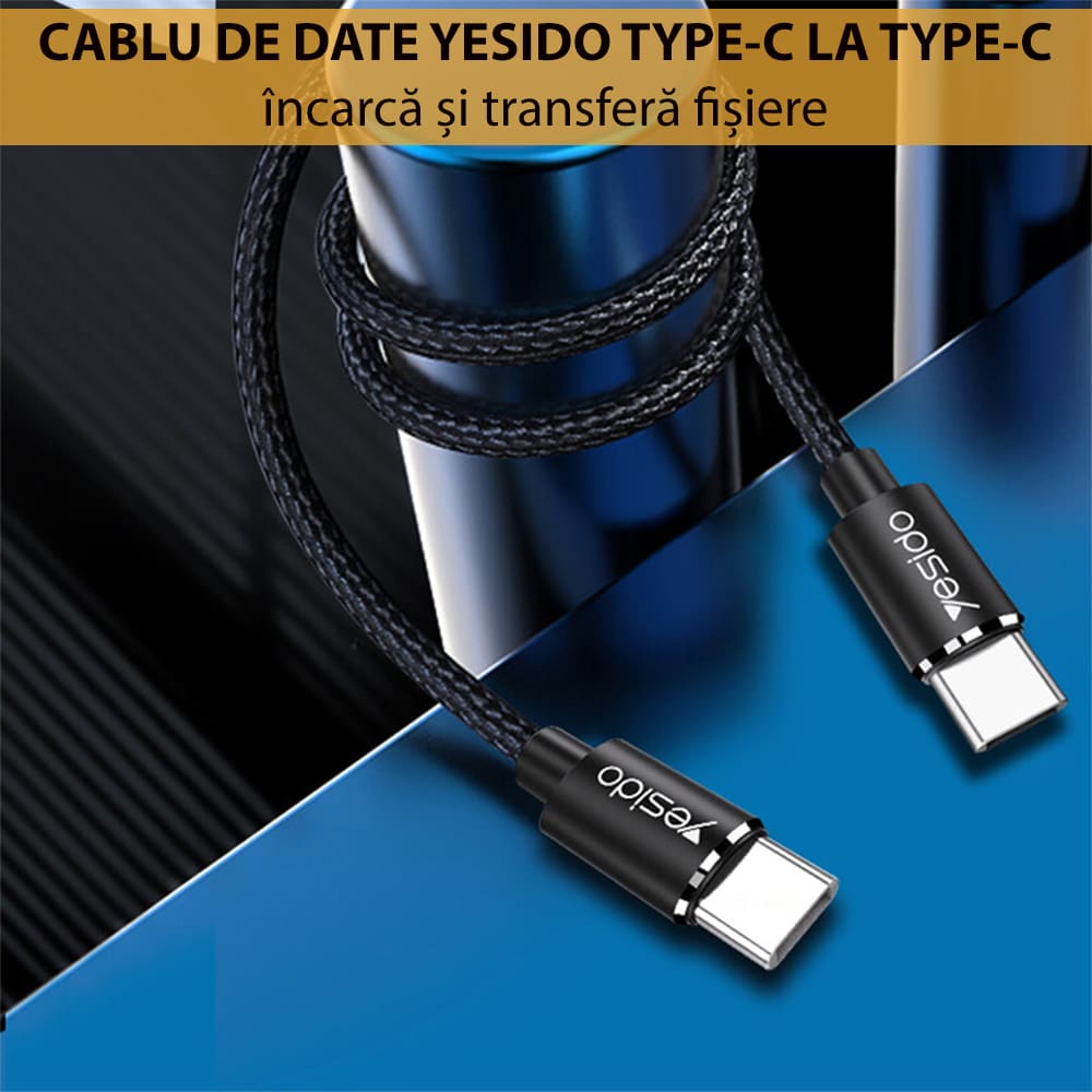 Yesido – datový kabel (CA-55) – Type-C na Type-C, 45W, 3A, 1,2 m – černý
